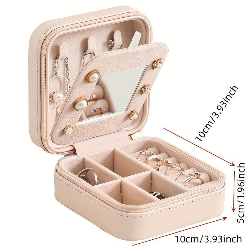 Mirror Jewelry Organizer Box Travel Case Leather Storage