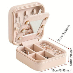 Mirror Jewelry Organizer Box Travel Case Leather Storage