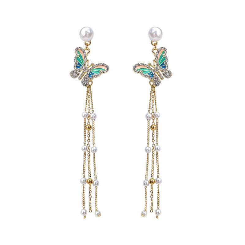 Fairy Butterfly Pearl Tassel Earrings Gift
