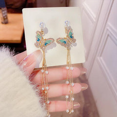 Fairy Butterfly Pearl Tassel Earrings Gift