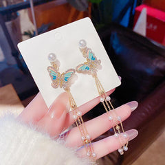 Fairy Butterfly Pearl Tassel Earrings Gift