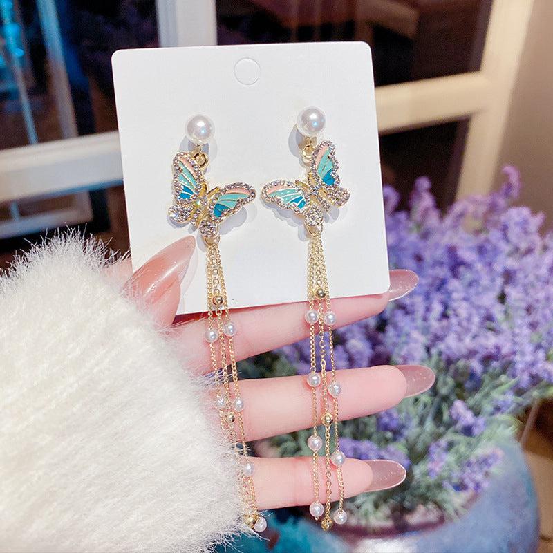 Fairy Butterfly Pearl Tassel Earrings Gift