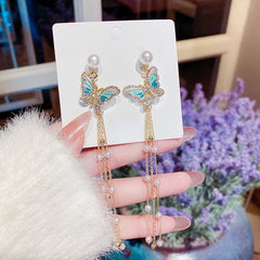 Fairy Butterfly Pearl Tassel Earrings Gift