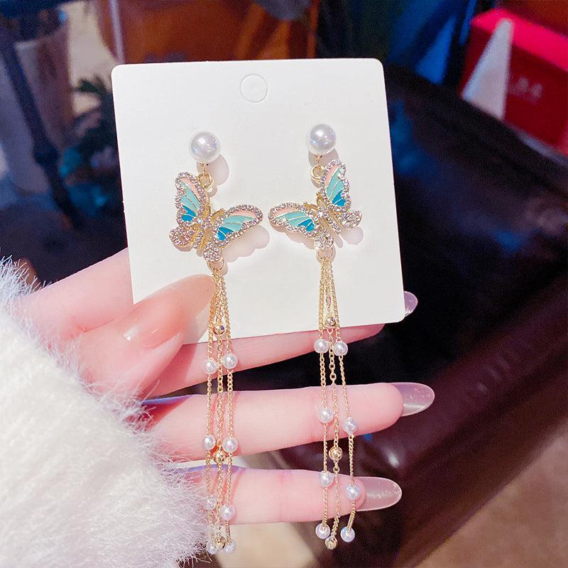 Fairy Butterfly Pearl Tassel Earrings Gift