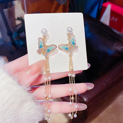 Fairy Butterfly Pearl Tassel Earrings Gift