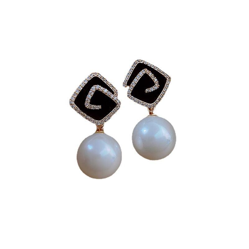 Pearl Rhombus Autumn Earrings Sense Temperament Stud Earrings