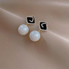 Pearl Rhombus Autumn Earrings Sense Temperament Stud Earrings