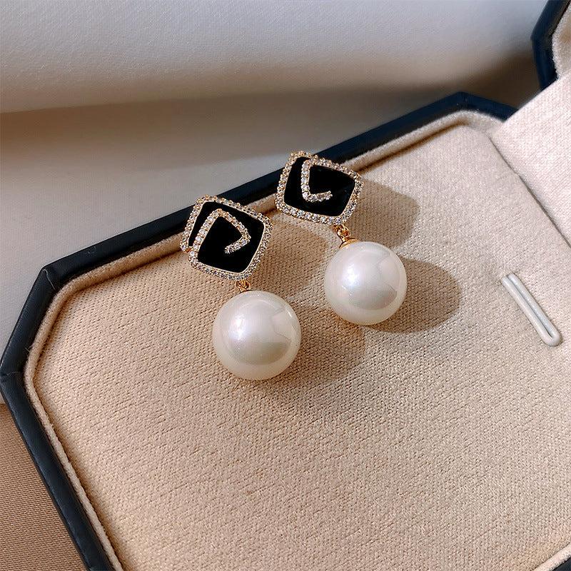 Pearl Rhombus Autumn Earrings Sense Temperament Stud Earrings
