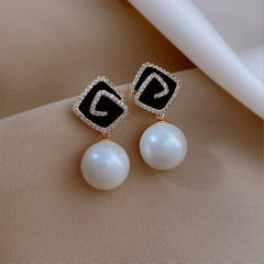 Pearl Rhombus Autumn Earrings Sense Temperament Stud Earrings