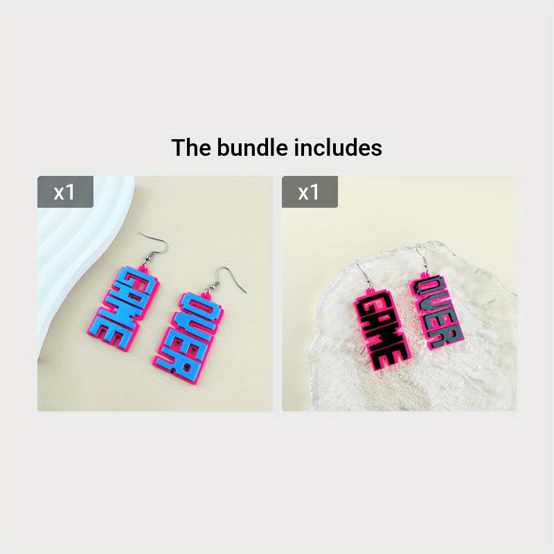 Acrylic Game Over Letter Dangle Earrings Funny Gift For Women Daily Jewelry