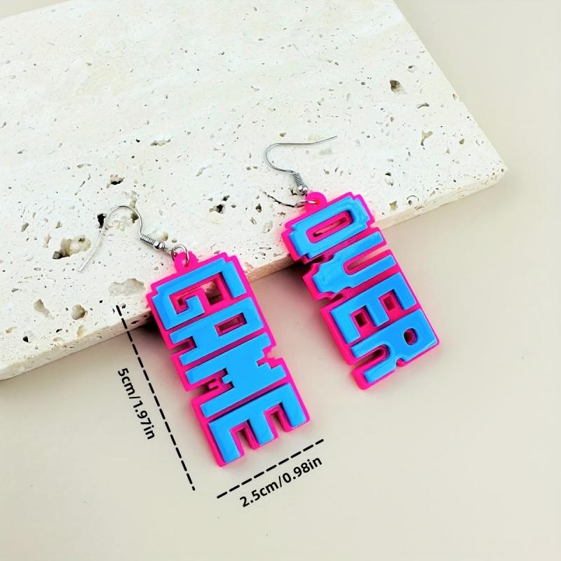 Acrylic Game Over Letter Dangle Earrings Funny Gift For Women Daily Jewelry