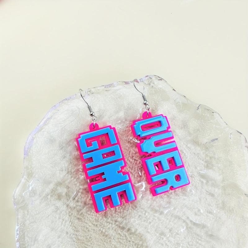 Acrylic Game Over Letter Dangle Earrings Funny Gift For Women Daily Jewelry