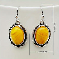 Yellow Turquoise Dangle Earrings Silvery Plated Women's Jewelry