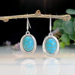 Yellow Turquoise Dangle Earrings Silvery Plated Women's Jewelry
