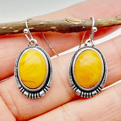 Yellow Turquoise Dangle Earrings Silvery Plated Women's Jewelry