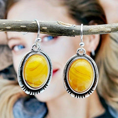 Yellow Turquoise Dangle Earrings Silvery Plated Women's Jewelry