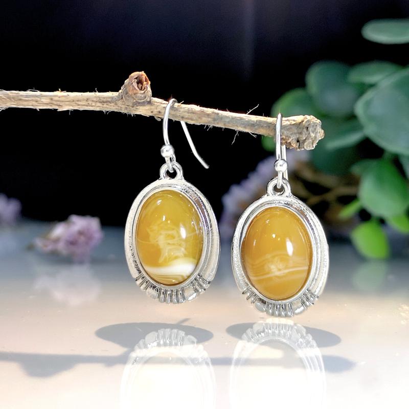 Yellow Turquoise Dangle Earrings Silvery Plated Women's Jewelry