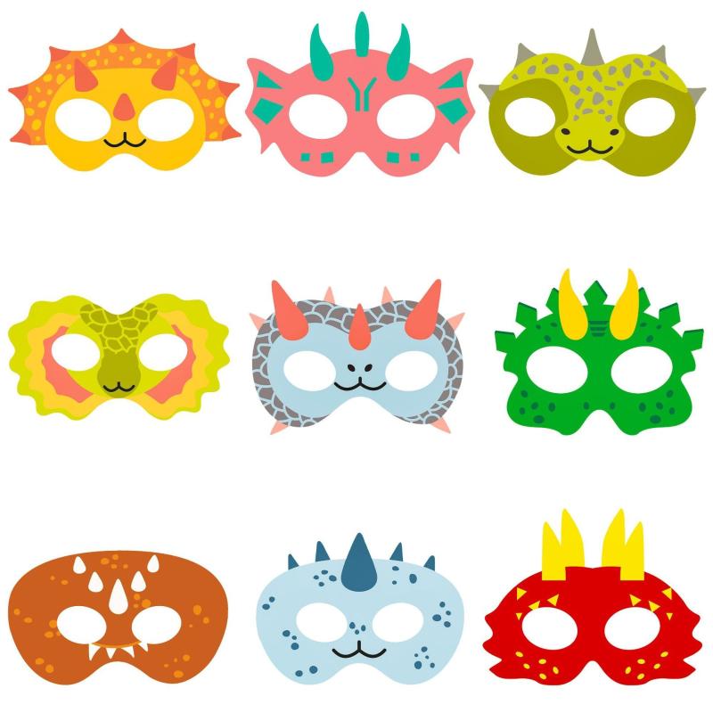 9pcs Dinosaur Masks Party Supplies Elastic Dino Masks for Halloween
