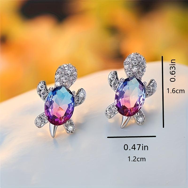 Crystal Turtle Stud Earrings - Animal Jewelry for Women