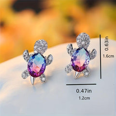 Crystal Turtle Stud Earrings - Animal Jewelry for Women