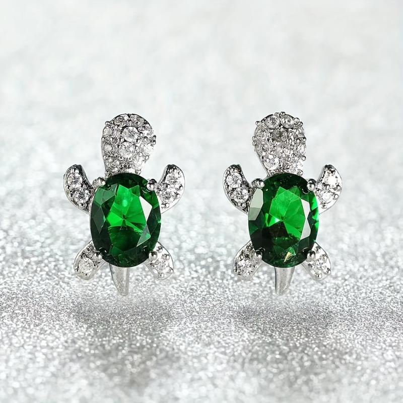 Crystal Turtle Stud Earrings - Animal Jewelry for Women