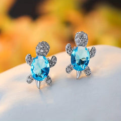 Crystal Turtle Stud Earrings - Animal Jewelry for Women