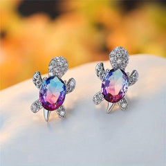 Crystal Turtle Stud Earrings - Animal Jewelry for Women
