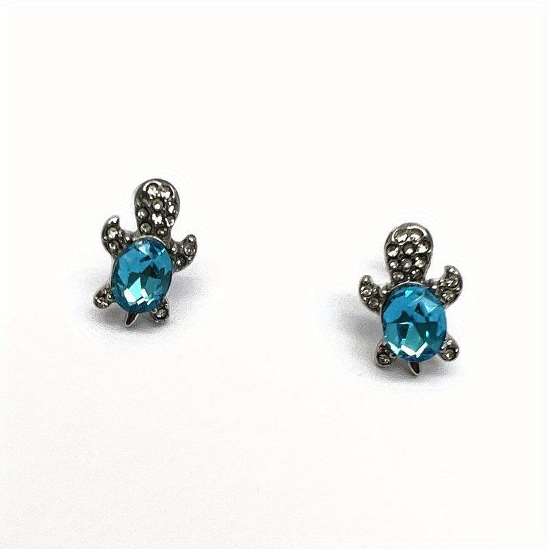 Crystal Turtle Stud Earrings - Animal Jewelry for Women