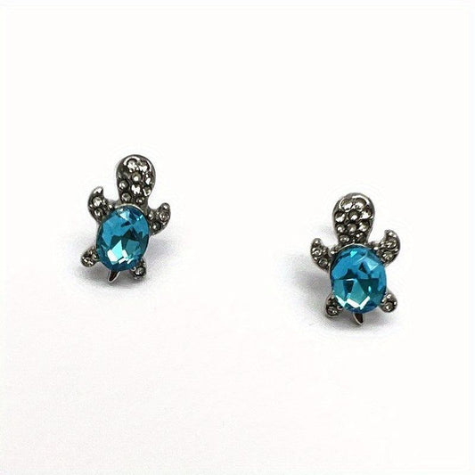 Crystal Turtle Stud Earrings - Animal Jewelry for Women