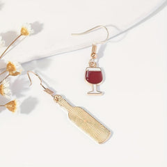 Asymmetry Red Wine Bottle Cup Dangle Drop Earrings
