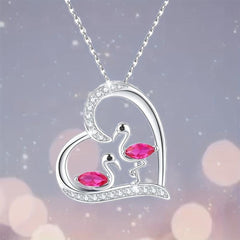 Flamingo Necklace Heart Flamingo Couple Gemstone Pendant Necklace