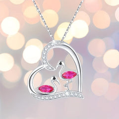 Flamingo Necklace Heart Flamingo Couple Gemstone Pendant Necklace