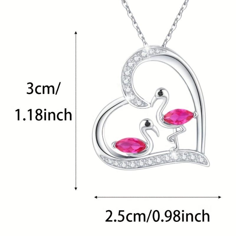 Flamingo Necklace Heart Flamingo Couple Gemstone Pendant Necklace