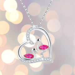 Flamingo Necklace Heart Flamingo Couple Gemstone Pendant Necklace