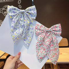Plaid Floral Print Hair Clips Big Bow Clips For Hair