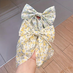 Plaid Floral Print Hair Clips Big Bow Clips For Hair
