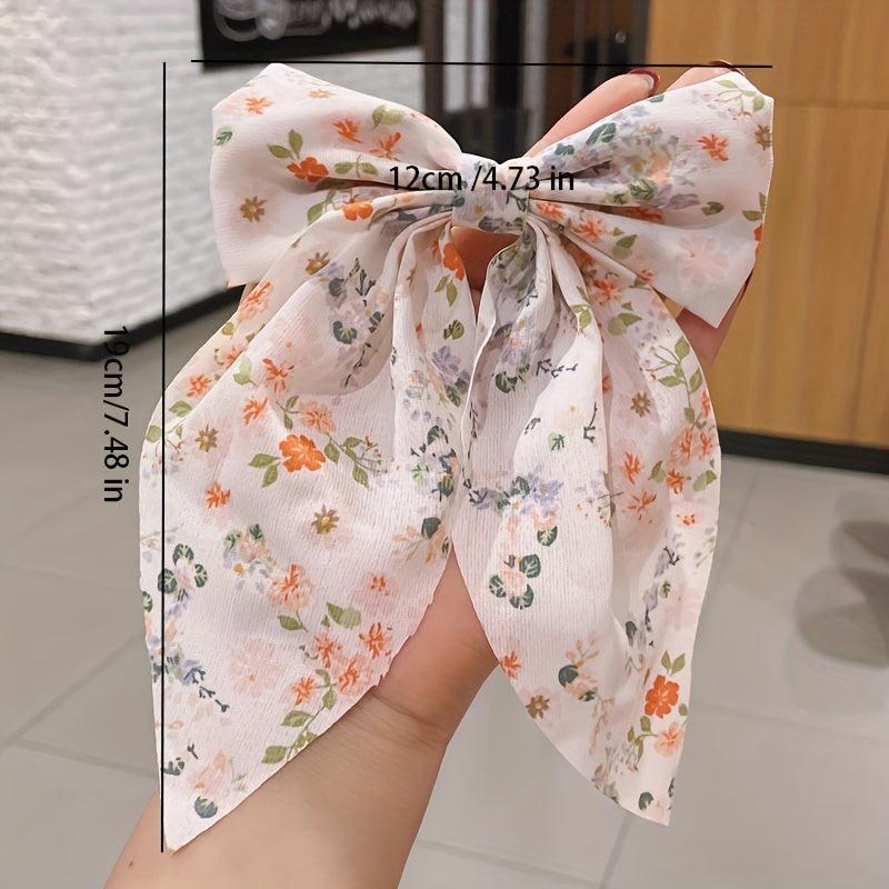 Plaid Floral Print Hair Clips Big Bow Clips For Hair