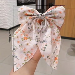 Plaid Floral Print Hair Clips Big Bow Clips For Hair