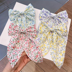 Plaid Floral Print Hair Clips Big Bow Clips For Hair