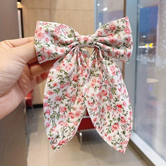 Plaid Floral Print Hair Clips Big Bow Clips For Hair