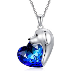 Dog Necklace Heart Crystal Puppy Dog Pendant Necklace
