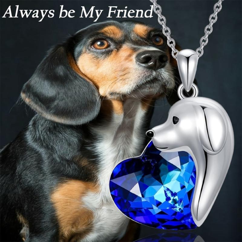 Dog Necklace Heart Crystal Puppy Dog Pendant Necklace