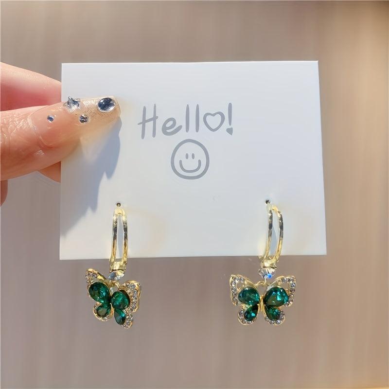 French Retro Green Butterfly Earrings Female Light Sense Earrings Niche
