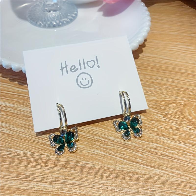 French Retro Green Butterfly Earrings Female Light Sense Earrings Niche