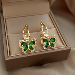 French Retro Green Butterfly Earrings Female Light Sense Earrings Niche