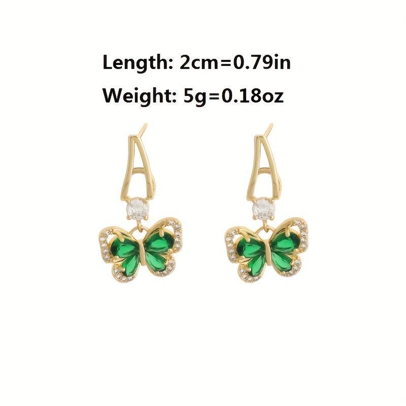 French Retro Green Butterfly Earrings Female Light Sense Earrings Niche