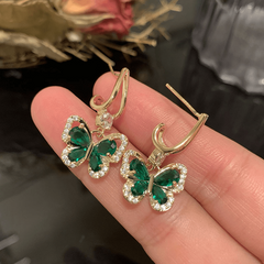 French Retro Green Butterfly Earrings Female Light Sense Earrings Niche