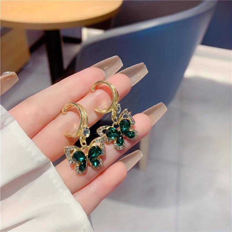 French Retro Green Butterfly Earrings Female Light Sense Earrings Niche