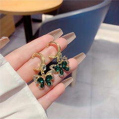 French Retro Green Butterfly Earrings Female Light Sense Earrings Niche