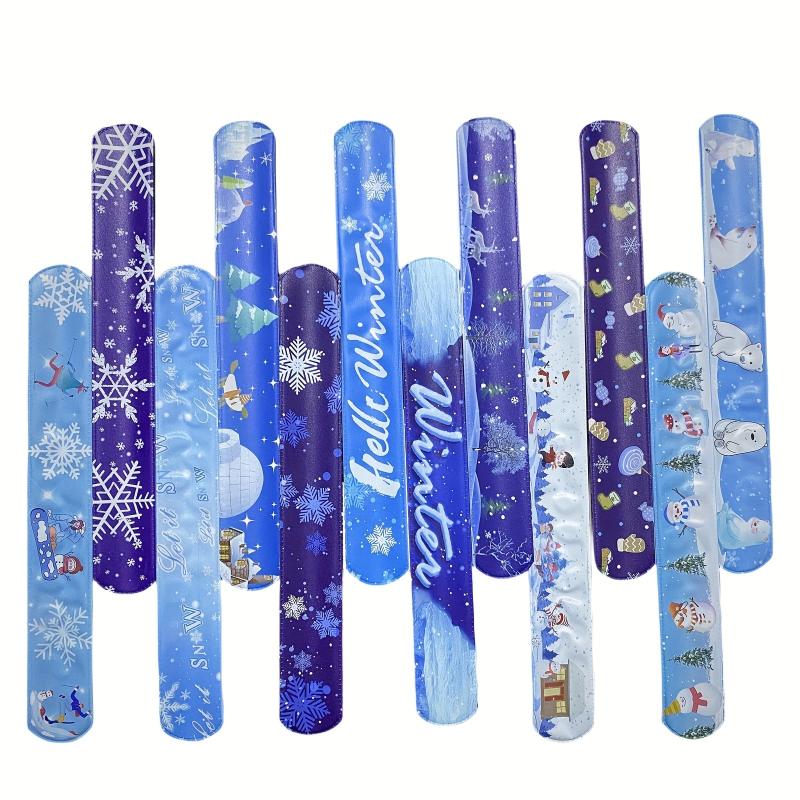 12pcs Snowflake Slap Bracelets Winter Theme Children's Party Favors